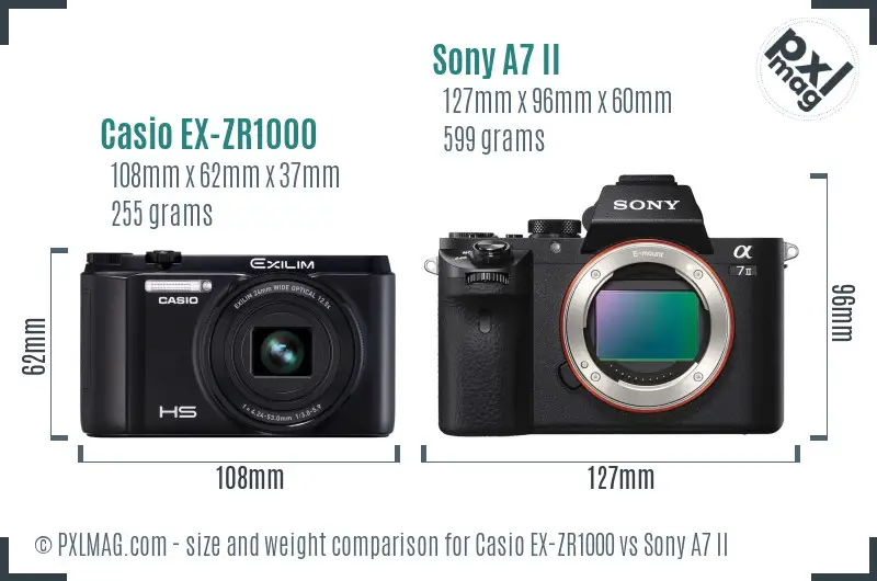 Casio EX-ZR1000 vs Sony A7 II size comparison