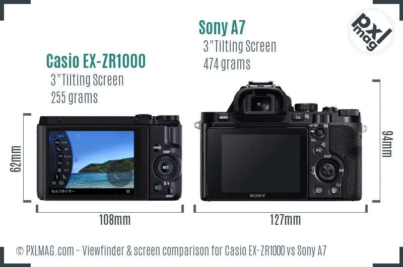 Casio EX-ZR1000 vs Sony A7 Screen and Viewfinder comparison