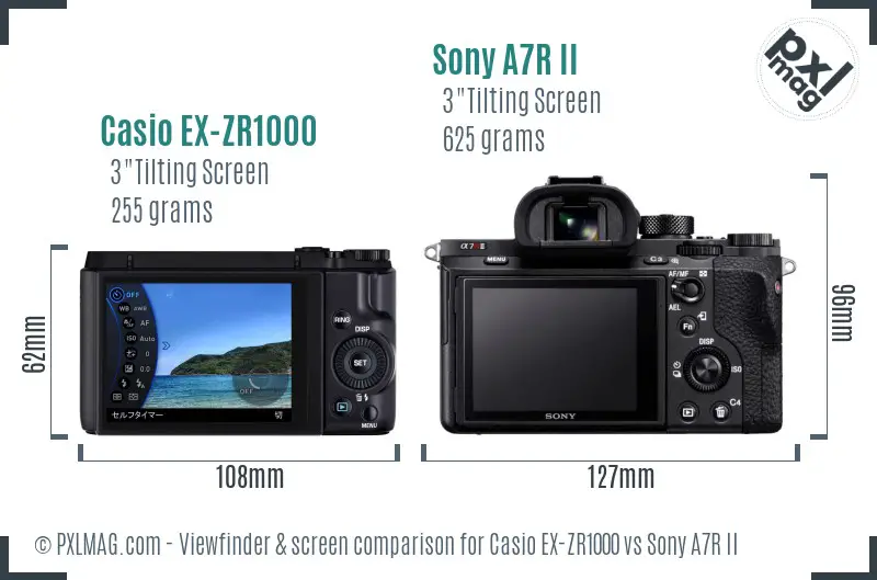 Casio EX-ZR1000 vs Sony A7R II Screen and Viewfinder comparison