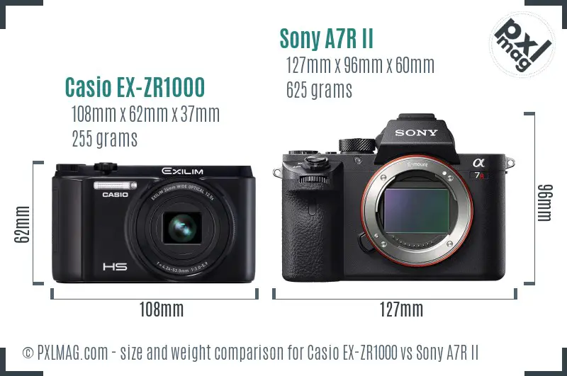 Casio EX-ZR1000 vs Sony A7R II size comparison