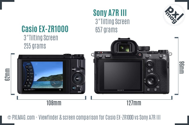 Casio EX-ZR1000 vs Sony A7R III Screen and Viewfinder comparison