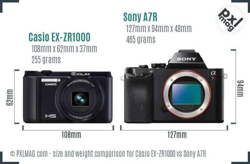 Casio EX-ZR1000 vs Sony A7R size comparison Casio EX-ZR1000 vs Sony A7R size comparison