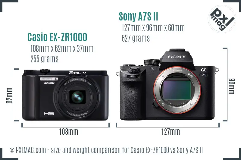 Casio EX-ZR1000 vs Sony A7S II size comparison