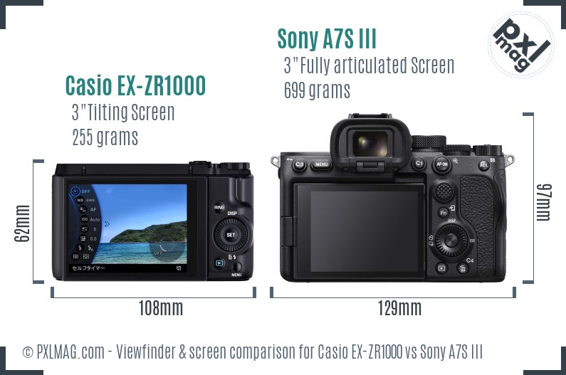 Casio EX-ZR1000 vs Sony A7S III Screen and Viewfinder comparison