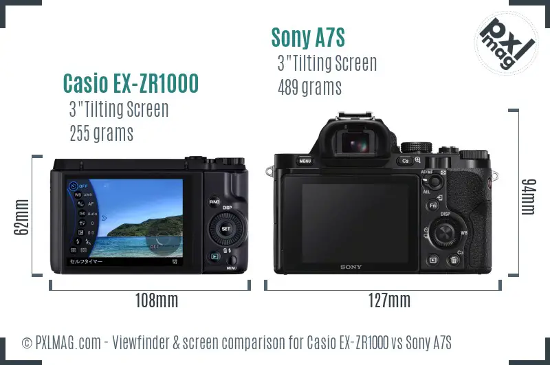 Casio EX-ZR1000 vs Sony A7S Screen and Viewfinder comparison