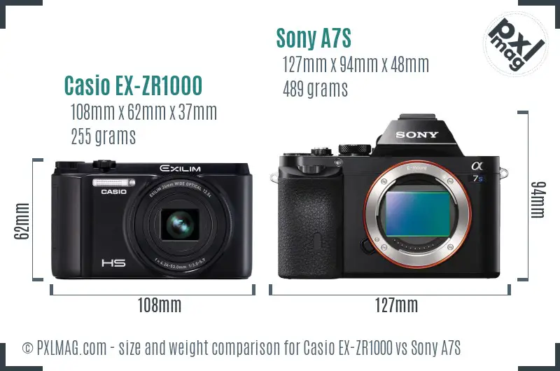 Casio EX-ZR1000 vs Sony A7S size comparison