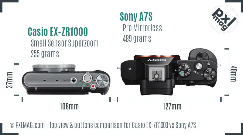 Casio EX-ZR1000 vs Sony A7S top view buttons comparison