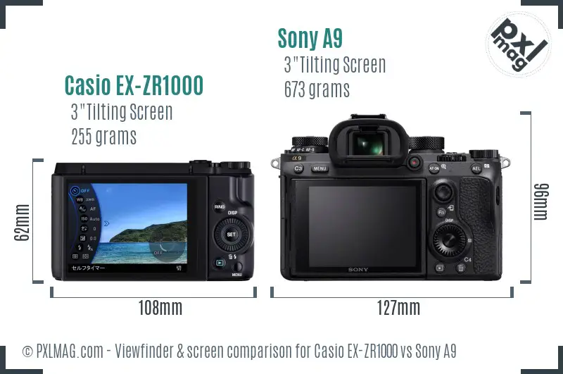 Casio EX-ZR1000 vs Sony A9 Screen and Viewfinder comparison