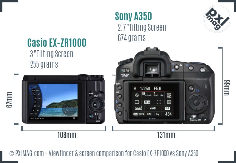 Casio EX-ZR1000 vs Sony A350 Screen and Viewfinder comparison