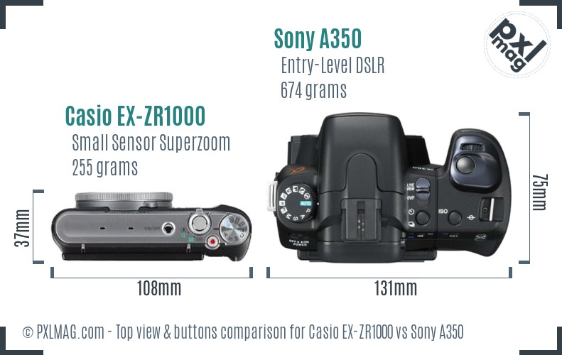 Casio EX-ZR1000 vs Sony A350 top view buttons comparison