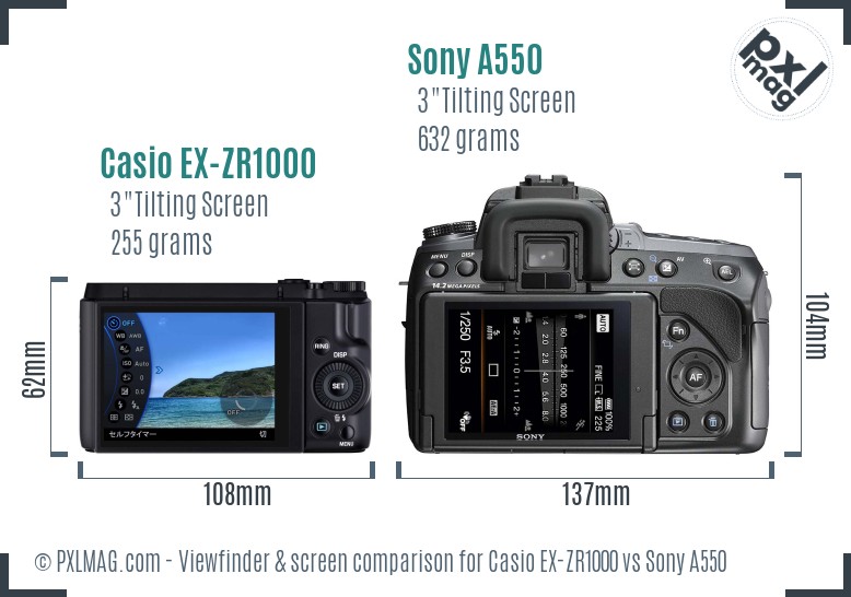Casio EX-ZR1000 vs Sony A550 Screen and Viewfinder comparison