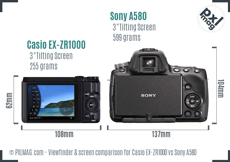 Casio EX-ZR1000 vs Sony A580 Screen and Viewfinder comparison