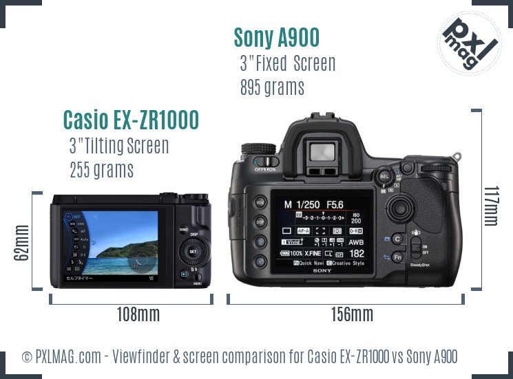 Casio EX-ZR1000 vs Sony A900 Screen and Viewfinder comparison
