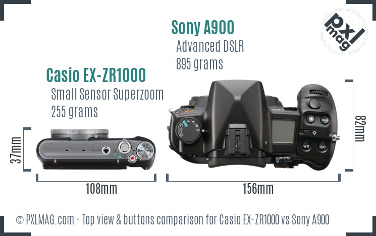 Casio EX-ZR1000 vs Sony A900 top view buttons comparison