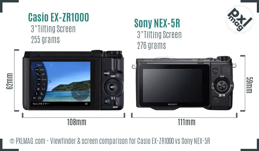 Casio EX-ZR1000 vs Sony NEX-5R Screen and Viewfinder comparison