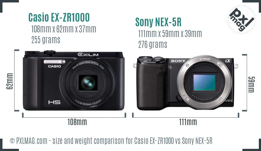 Casio EX-ZR1000 vs Sony NEX-5R size comparison