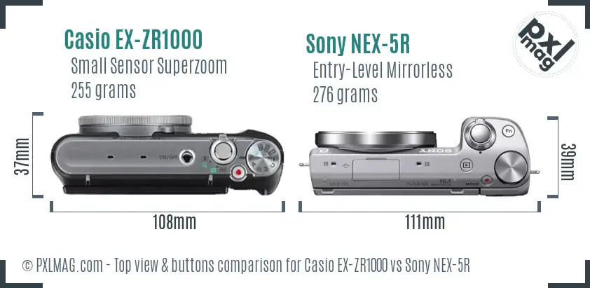 Casio EX-ZR1000 vs Sony NEX-5R top view buttons comparison