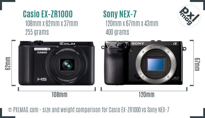 Casio EX-ZR1000 vs Sony NEX-7 size comparison Casio EX-ZR1000 vs Sony NEX-7 size comparison