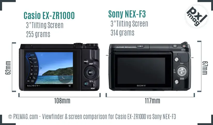 Casio EX-ZR1000 vs Sony NEX-F3 Screen and Viewfinder comparison Casio EX-ZR1000 vs Sony NEX-F3 Screen and Viewfinder comparison