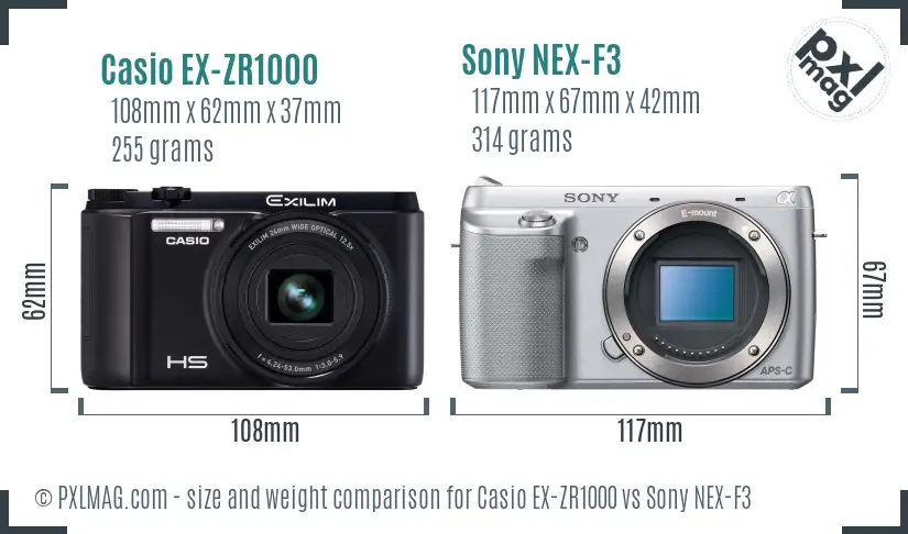 Casio EX-ZR1000 vs Sony NEX-F3 size comparison Casio EX-ZR1000 vs Sony NEX-F3 size comparison