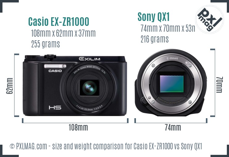 Casio EX-ZR1000 vs Sony QX1 size comparison Casio EX-ZR1000 vs Sony QX1 size comparison