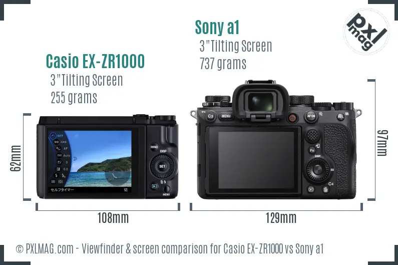 Casio EX-ZR1000 vs Sony a1 Screen and Viewfinder comparison