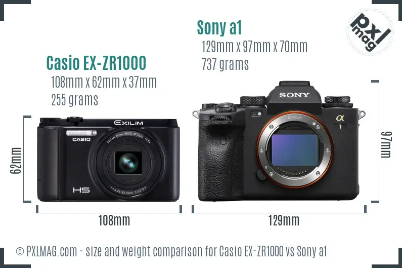 Casio EX-ZR1000 vs Sony a1 size comparison