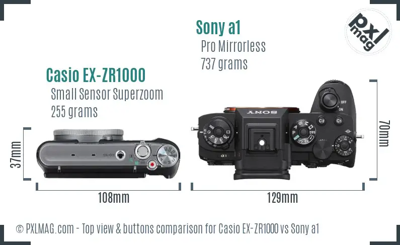 Casio EX-ZR1000 vs Sony a1 top view buttons comparison