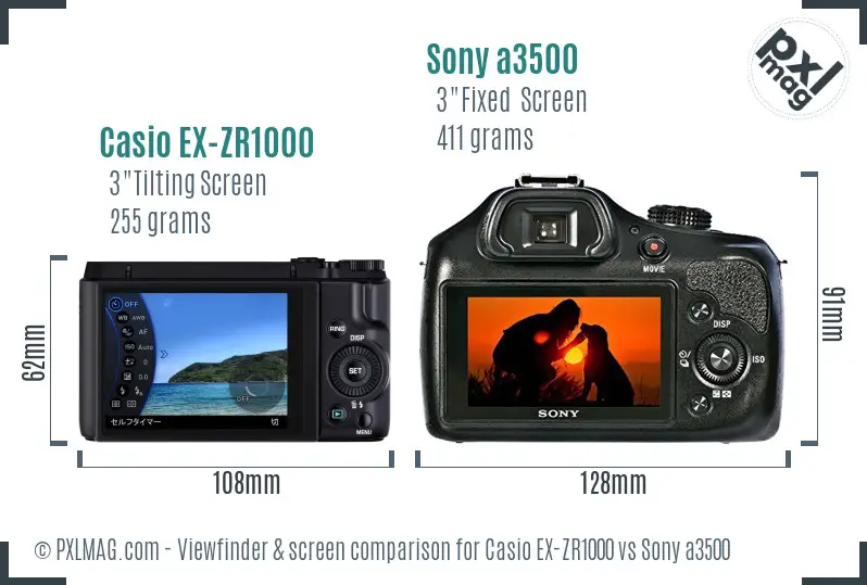 Casio EX-ZR1000 vs Sony a3500 Screen and Viewfinder comparison