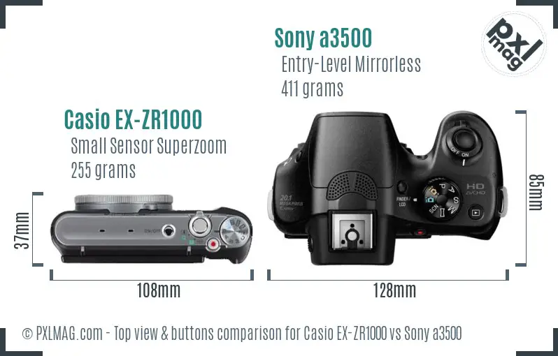 Casio EX-ZR1000 vs Sony a3500 top view buttons comparison