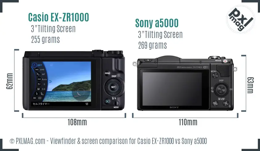 Casio EX-ZR1000 vs Sony a5000 Screen and Viewfinder comparison