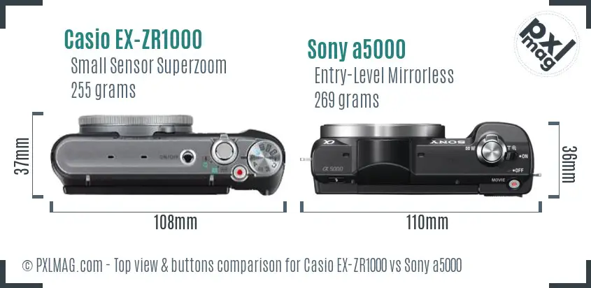 Casio EX-ZR1000 vs Sony a5000 top view buttons comparison