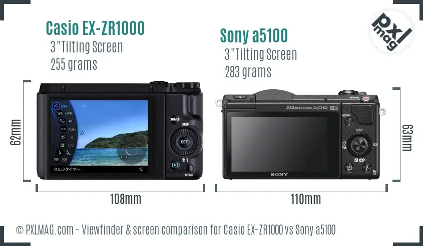 Casio EX-ZR1000 vs Sony a5100 Screen and Viewfinder comparison