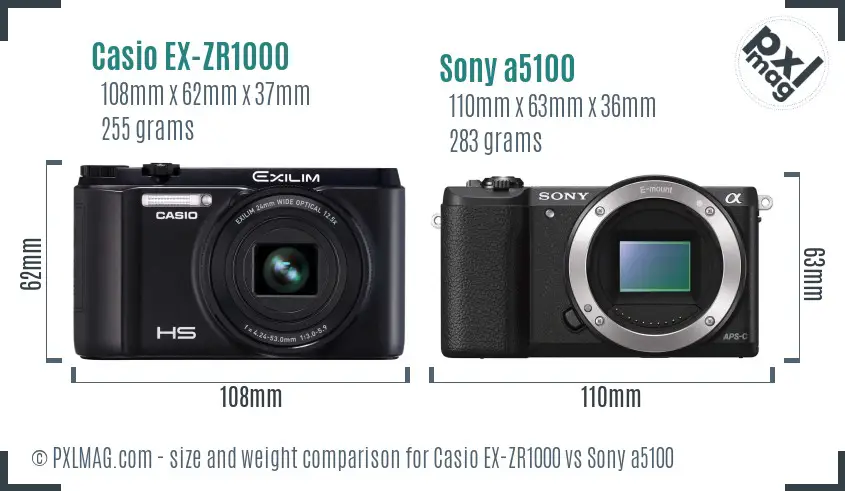 Casio EX-ZR1000 vs Sony a5100 size comparison