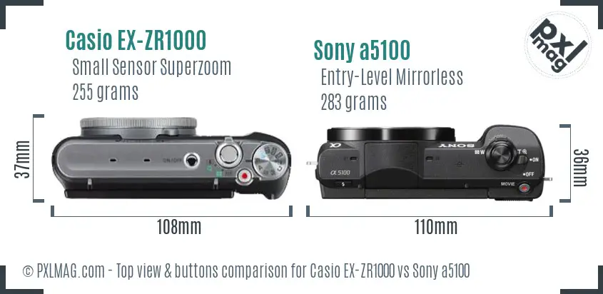 Casio EX-ZR1000 vs Sony a5100 top view buttons comparison
