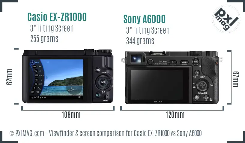 Casio EX-ZR1000 vs Sony A6000 Screen and Viewfinder comparison