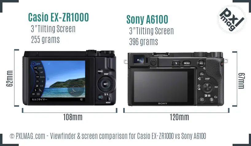 Casio EX-ZR1000 vs Sony A6100 Screen and Viewfinder comparison