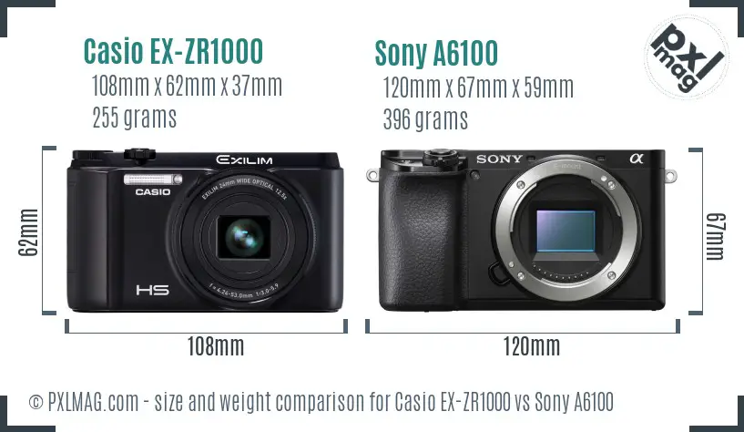 Casio EX-ZR1000 vs Sony A6100 size comparison