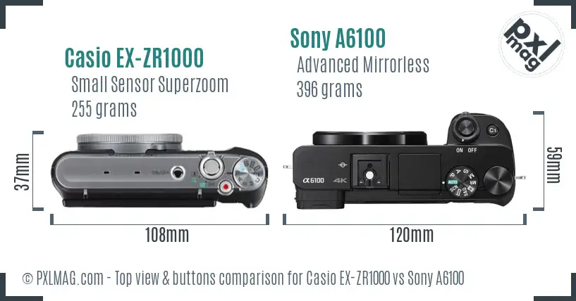 Casio EX-ZR1000 vs Sony A6100 top view buttons comparison