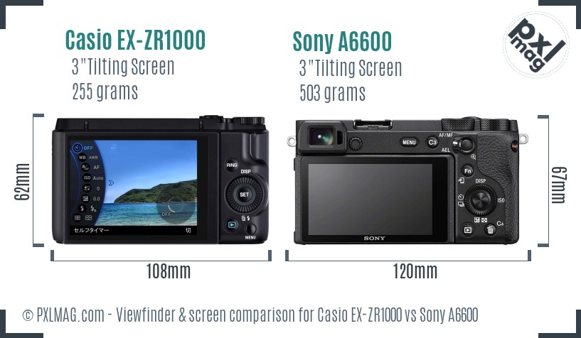 Casio EX-ZR1000 vs Sony A6600 Screen and Viewfinder comparison
