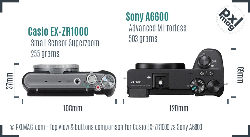 Casio EX-ZR1000 vs Sony A6600 top view buttons comparison