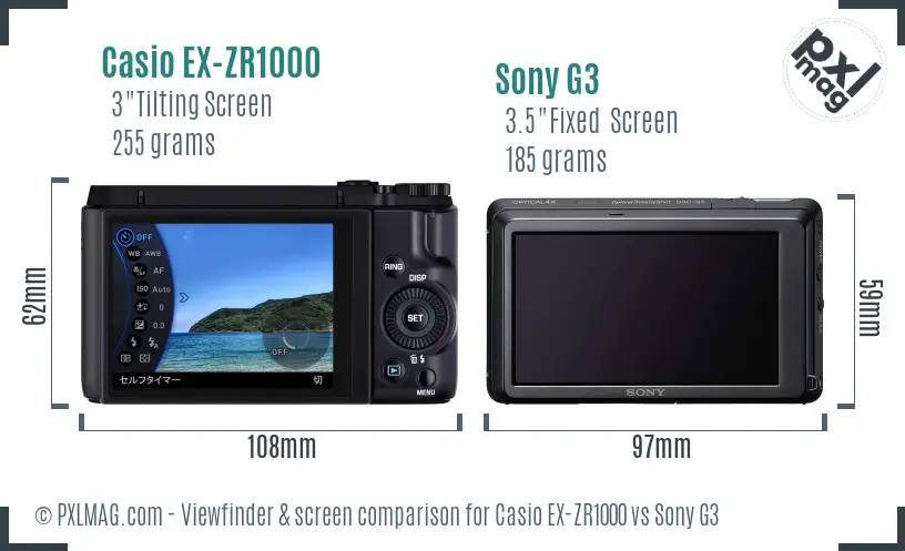 Casio EX-ZR1000 vs Sony G3 Screen and Viewfinder comparison Casio EX-ZR1000 vs Sony G3 Screen and Viewfinder comparison
