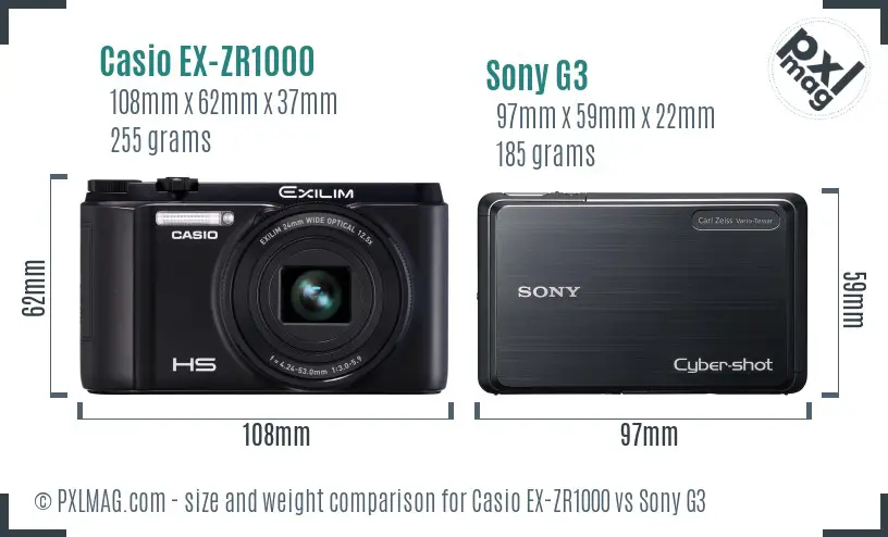 Casio EX-ZR1000 vs Sony G3 size comparison Casio EX-ZR1000 vs Sony G3 size comparison