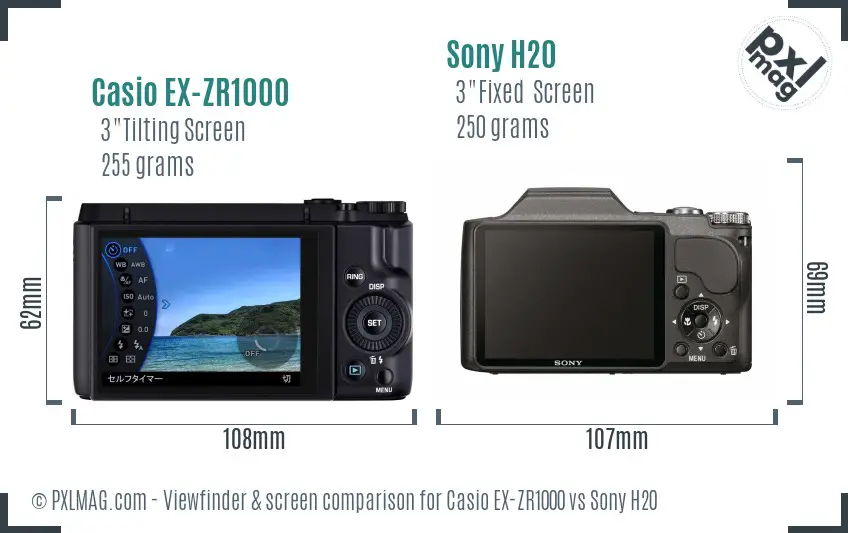 Casio EX-ZR1000 vs Sony H20 Screen and Viewfinder comparison