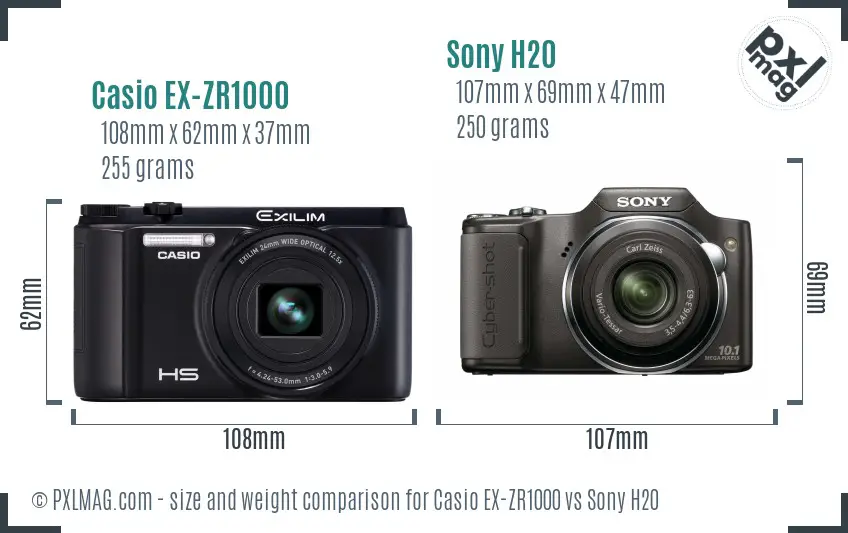 Casio EX-ZR1000 vs Sony H20 size comparison