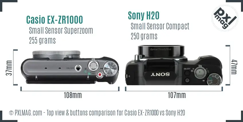 Casio EX-ZR1000 vs Sony H20 top view buttons comparison