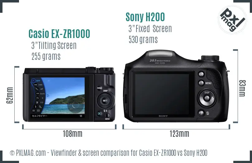 Casio EX-ZR1000 vs Sony H200 Screen and Viewfinder comparison