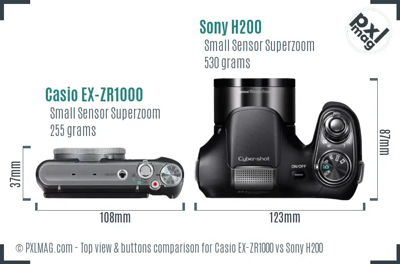 Casio EX-ZR1000 vs Sony H200 top view buttons comparison