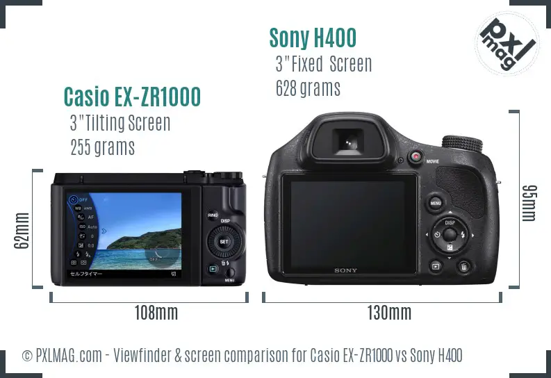Casio EX-ZR1000 vs Sony H400 Screen and Viewfinder comparison