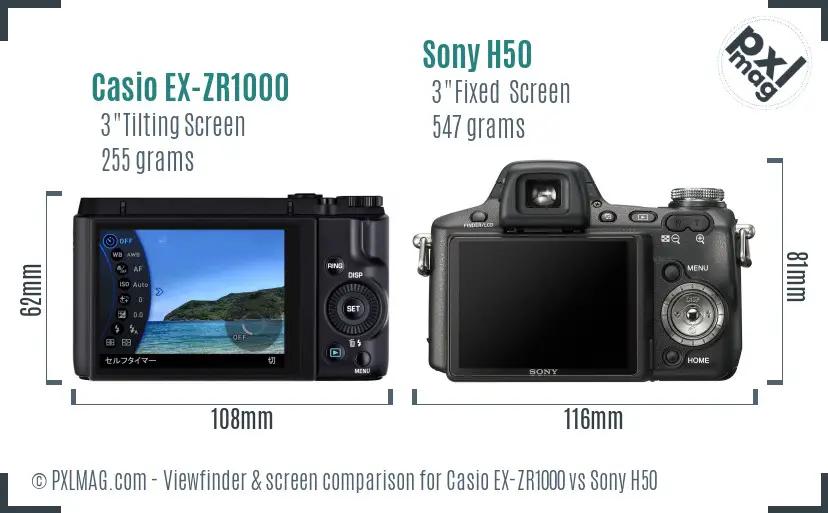 Casio EX-ZR1000 vs Sony H50 Screen and Viewfinder comparison